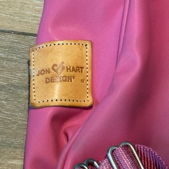 Jon Hart Pink Coated Canvas Genuine Leather Backpack Monogram Initials - Picture 4 of 8